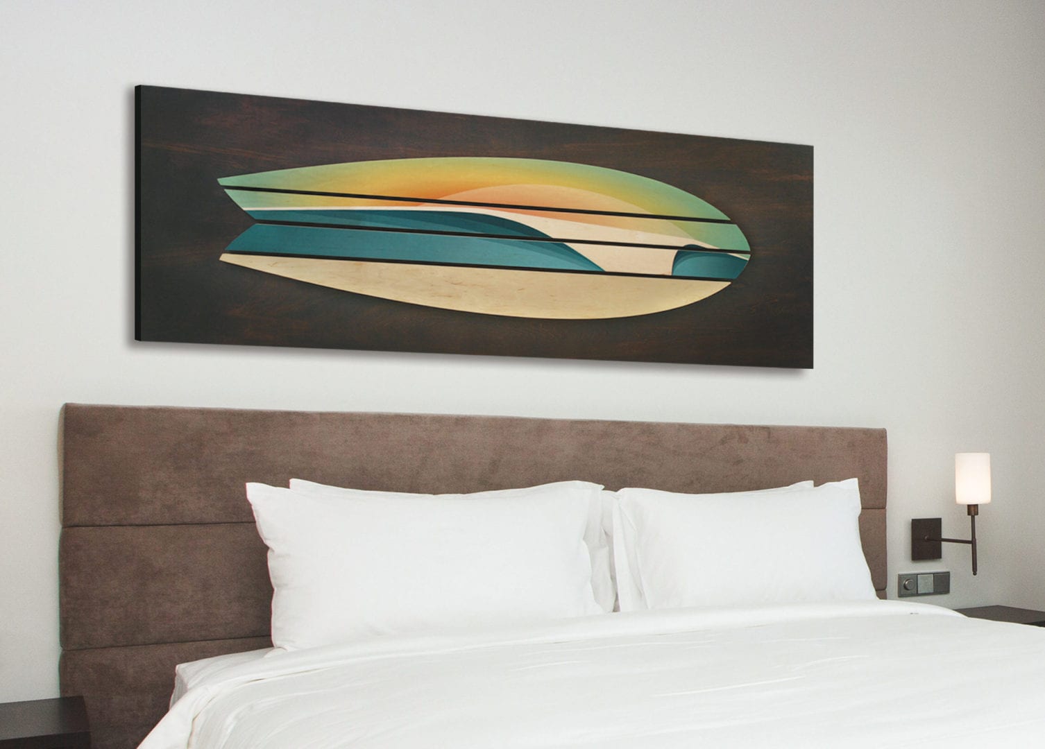 wooden surf board decor, shaun thomas, surfboard wall art