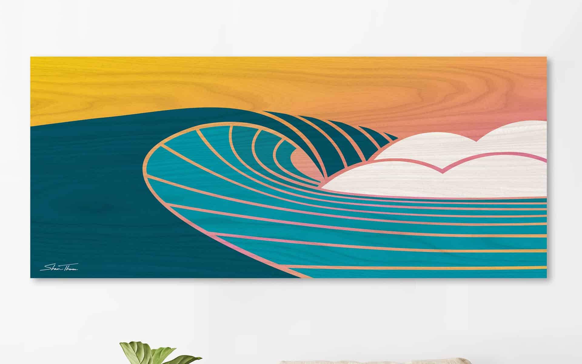 modern coastal art, beach decor, wave art