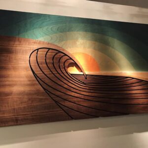 wood wave wall sculpture, shaun thomas, carving waves in wood, ocean wave sculpture, ocean wave art, wooden wave wall art