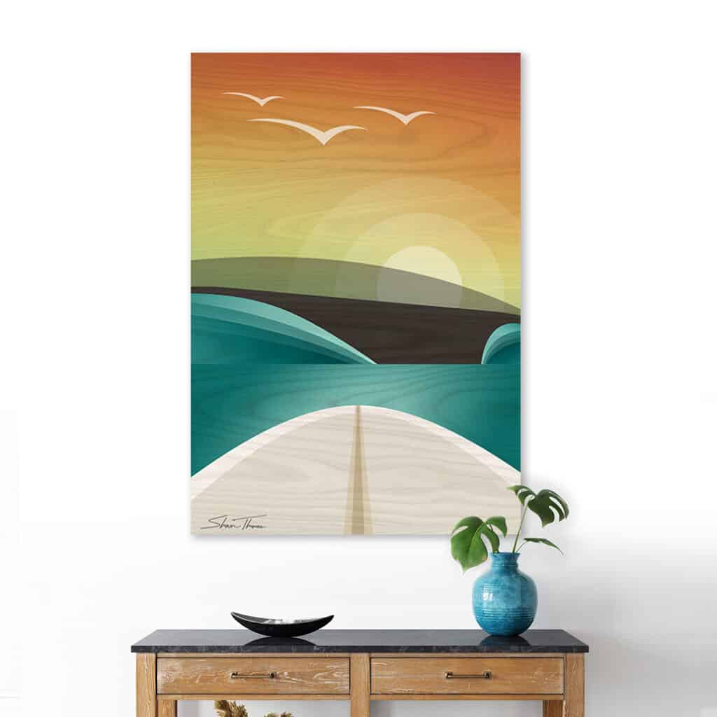 beach decor, vintage surf art, beach prints on wood
