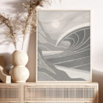 modern wave art, black and white ocean art